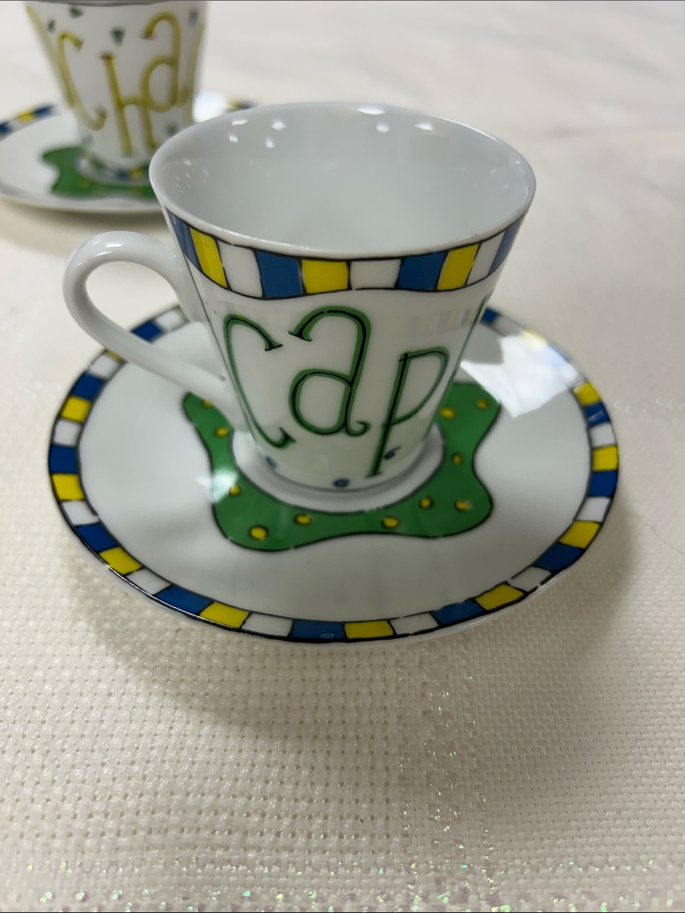 Colorful Espresso Cup and Saucer Set of 4 - Red, Blue, Yellow, Green Accents image 3